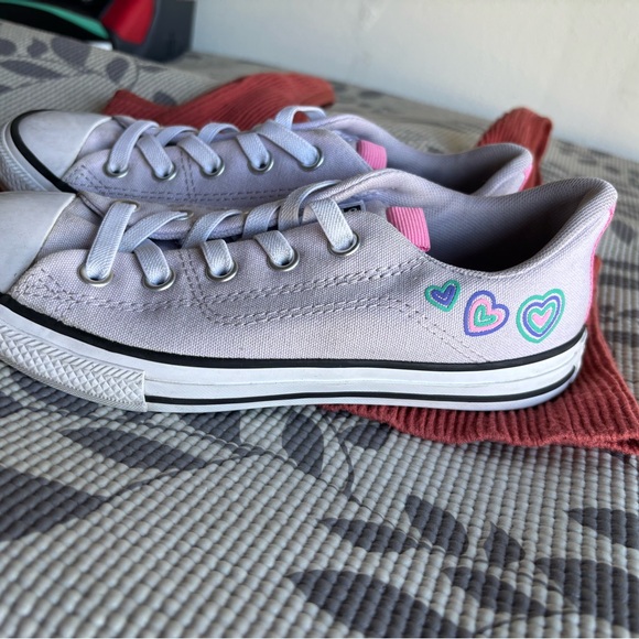 Converse Kids' Sneakers - White with Green and Pink Hearts - Picture 1 of 11